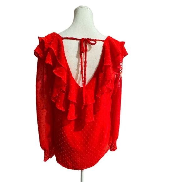 Halogen Women's Red Textured Ruffle Blouse Size M Long Sleeve Casual - Picture 2 of 10